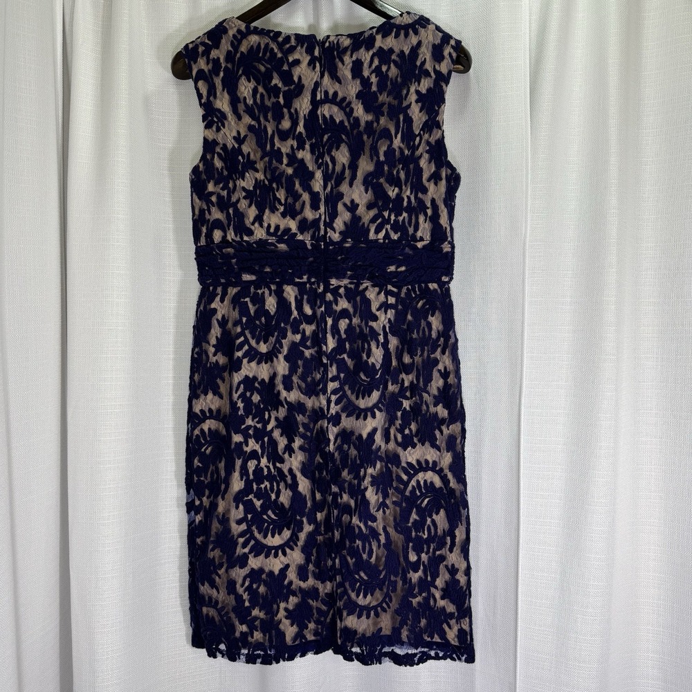 Adrianna Papell Dress Womens 12 Navy Blue Lace Overlay Wedding Cocktail Party - Picture 8 of 16